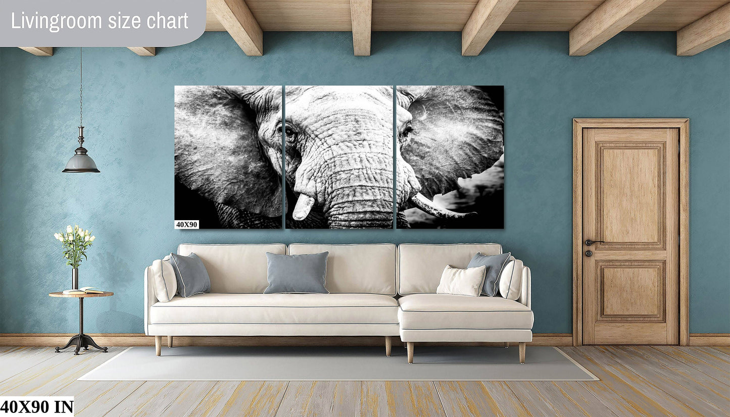 African Elephant, Wildlife Photography, Black and White Animal Poster, Nature Canvas Wall Art, Fine Art Photography, home, office decor