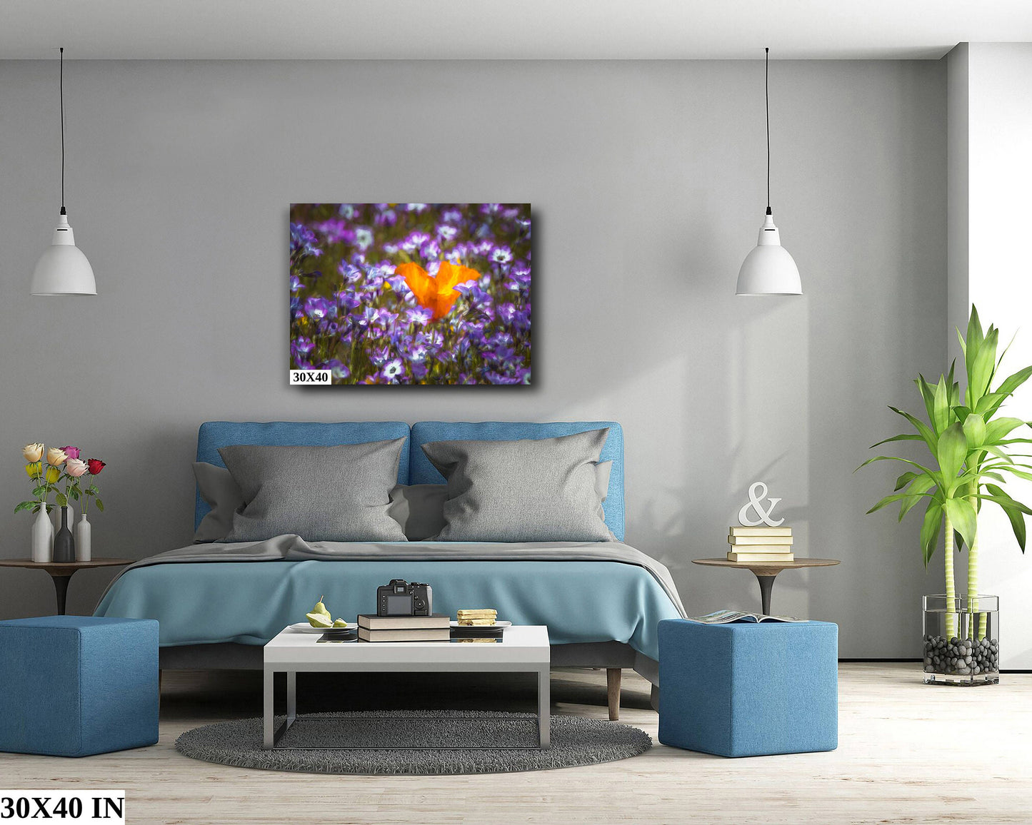 Poppies in Lupine Fine Art Photography| Antelope Valley California Superbloom Poster, Canvas Wall Art, Lupine Picture paper, acrylic, metal