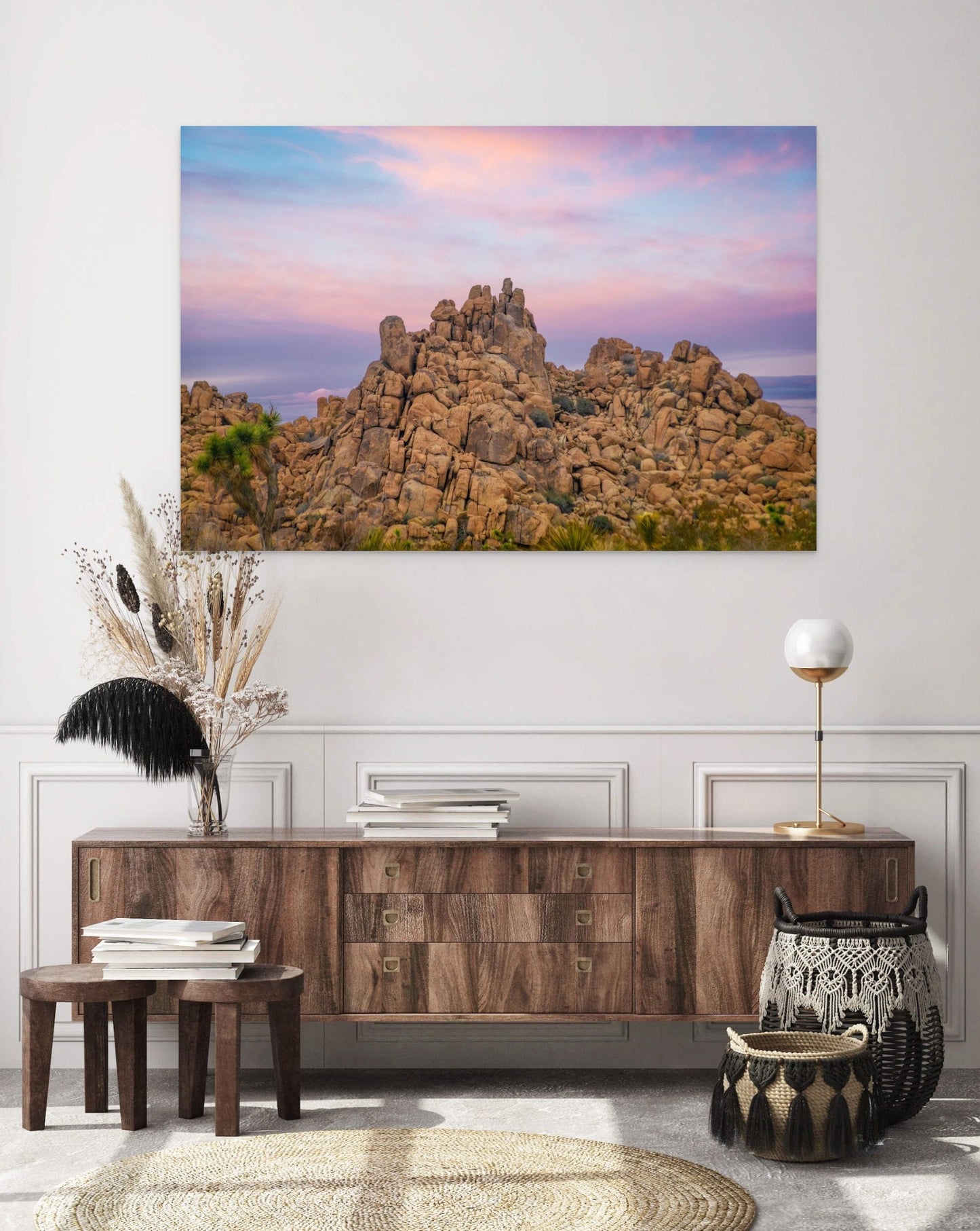 Joshua Tree Desert Sunrise. California National Park Pastel Landscape, Iconic Rocks Canvas Wall Art, Fine Art Photography home, office decor