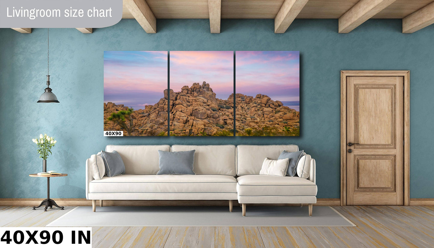 Joshua Tree Desert Sunrise. California National Park Pastel Landscape, Iconic Rocks Canvas Wall Art, Fine Art Photography home, office decor