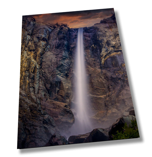 Yosemite Bridalveil Falls Winter, Waterfall Print Wall Art, Glowing California Sunset Photo Print, National Park Print | Home, Office Decor