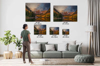 Colorado's Iconic Maroon Bells Fine Art Photo |  Rocky Mountain Sunrise Fall Colors | Canvas Wall Art | Travel Picture paper, acrylic, metal