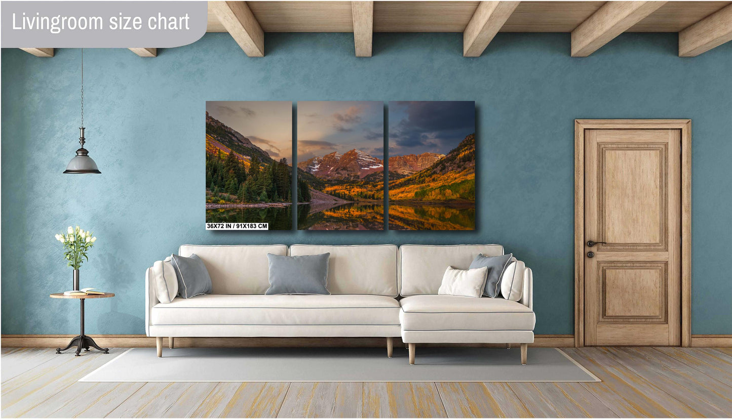 Colorado's Iconic Maroon Bells Fine Art Photo |  Rocky Mountain Sunrise Fall Colors | Canvas Wall Art | Travel Picture paper, acrylic, metal