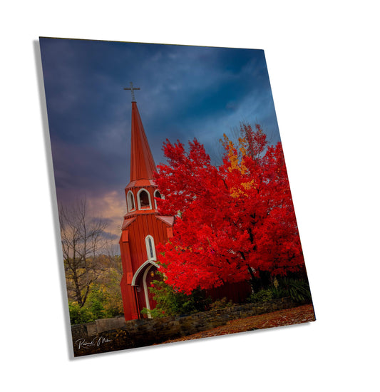 California Gold Country Iconic Red Church Fine Art Photo | Historical Landmark Picture | Fall Colors | Canvas, Metal, Acrylic Wall Art