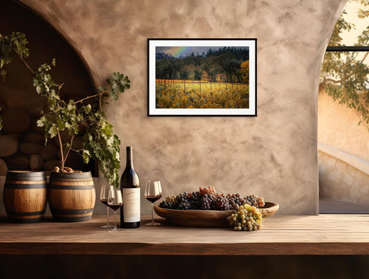 Winery Print, California Napa Valley Vineyard with Rainbow| Canvas Wall Art, Fine Art Photography | home office bar restaurant