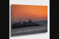 Half Moon Bay Sunset Print: Pelican Silhouettes, Pacific Ocean Art